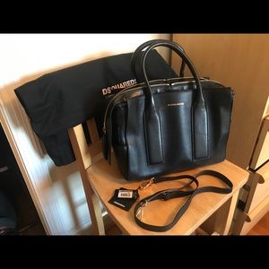 DSQUARED2 Black Leather Shoulder Bag with Gold Hardware